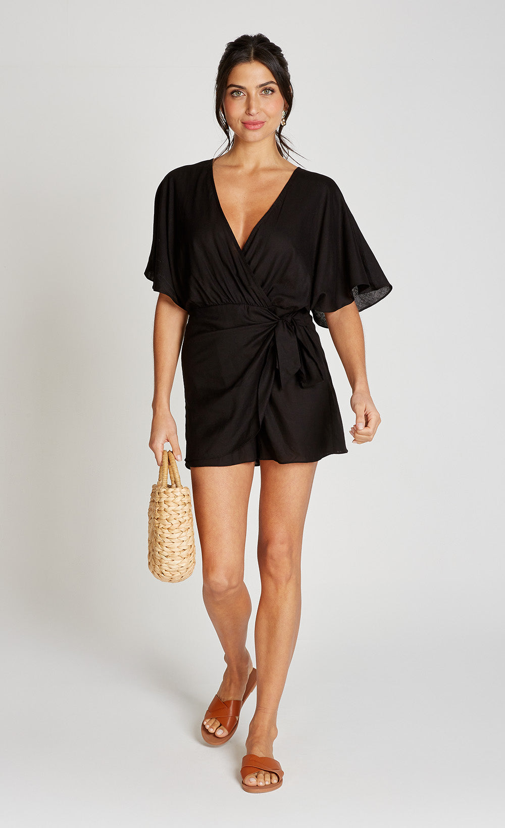Black Playsuit With Linen