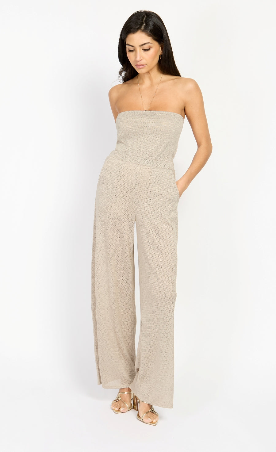 Taupe Knitted Trousers by Chloe Lewis