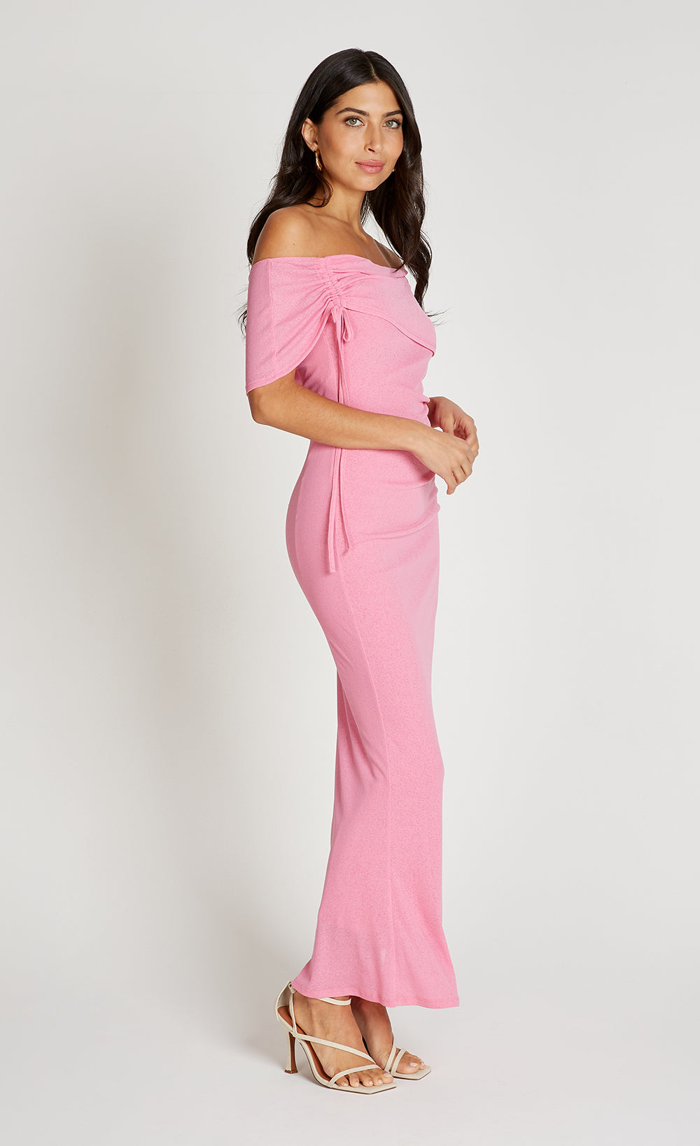 Pink Light Knit Bardot Midaxi Dress