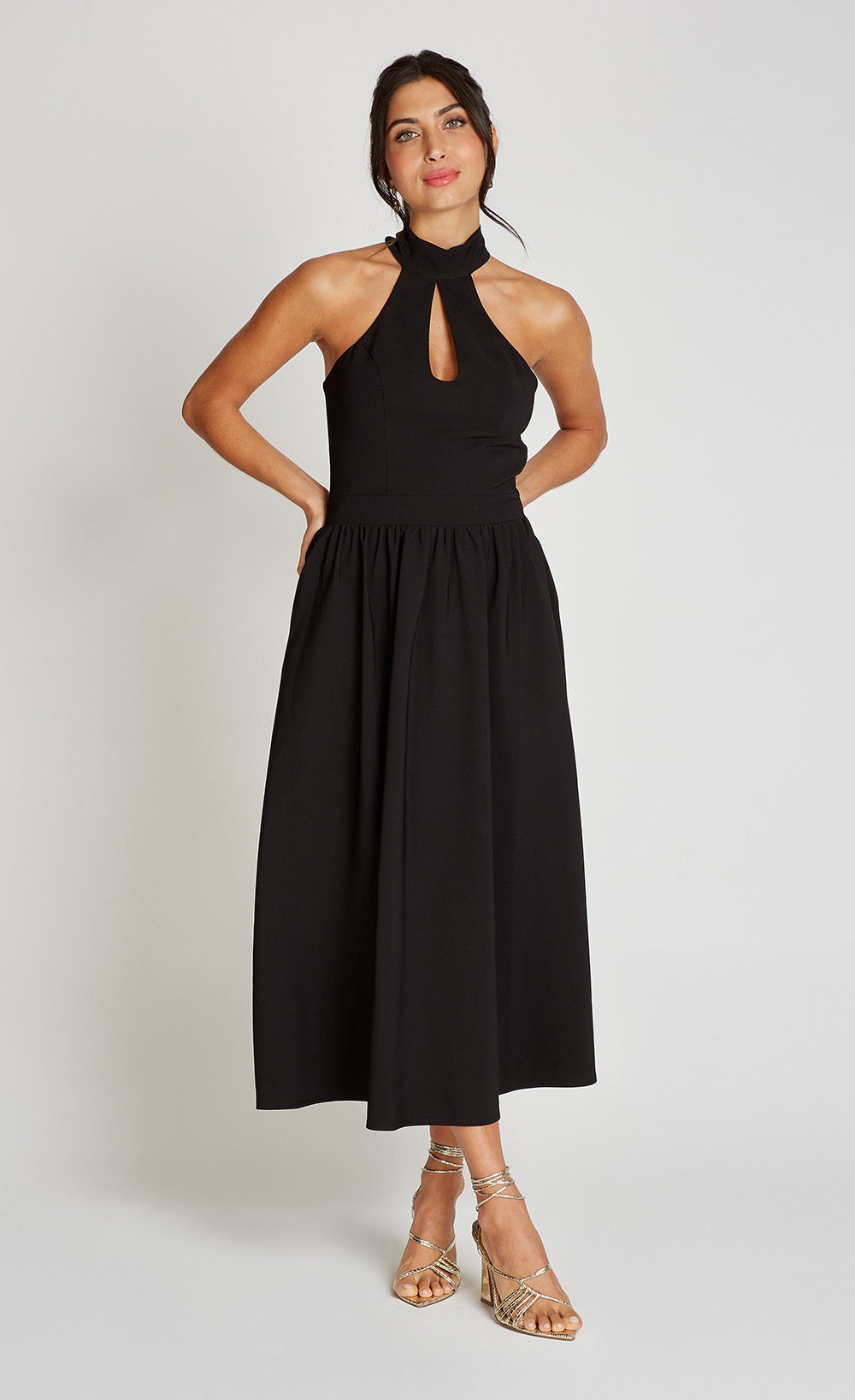 Black Halter Neck Keyhole Midaxi Dress
