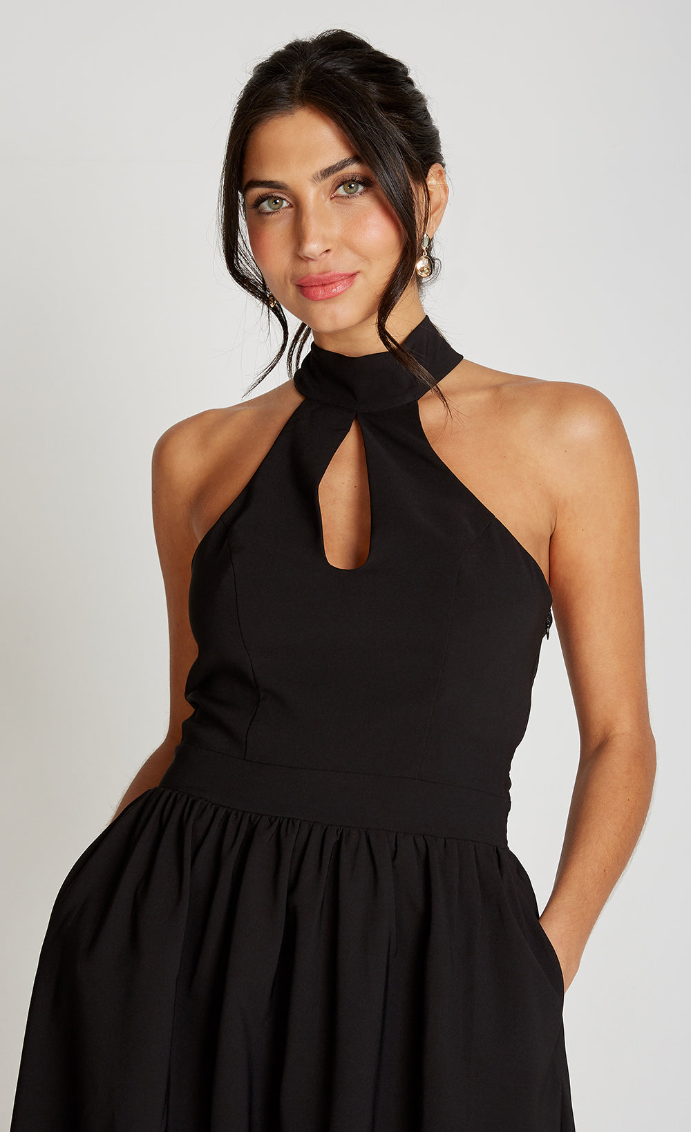 Black Halter Neck Keyhole Midaxi Dress