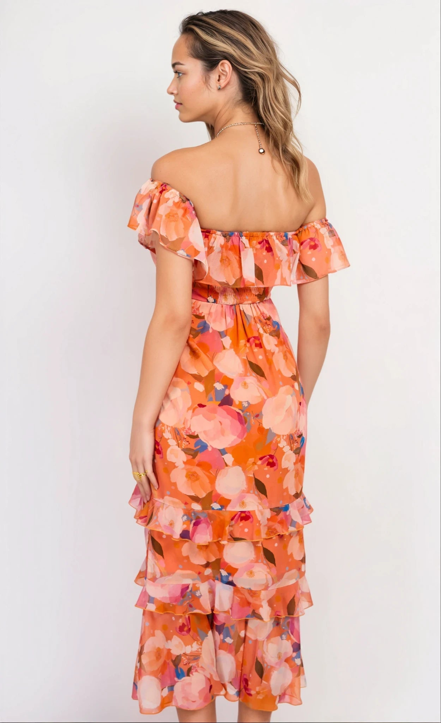 iSKA Print Chiffon Bardot Frill Midaxi Dress