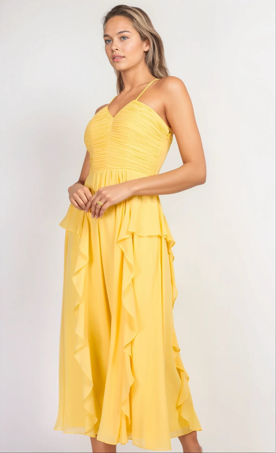 iSKA Yellow Chiffon Frill Midaxi Dress