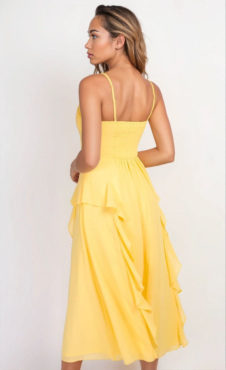 iSKA Yellow Chiffon Frill Midaxi Dress