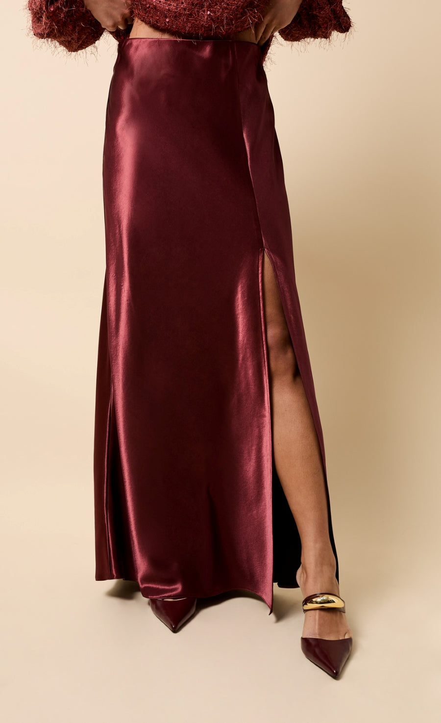 Marisol Cherry Satin Maxi Skirt