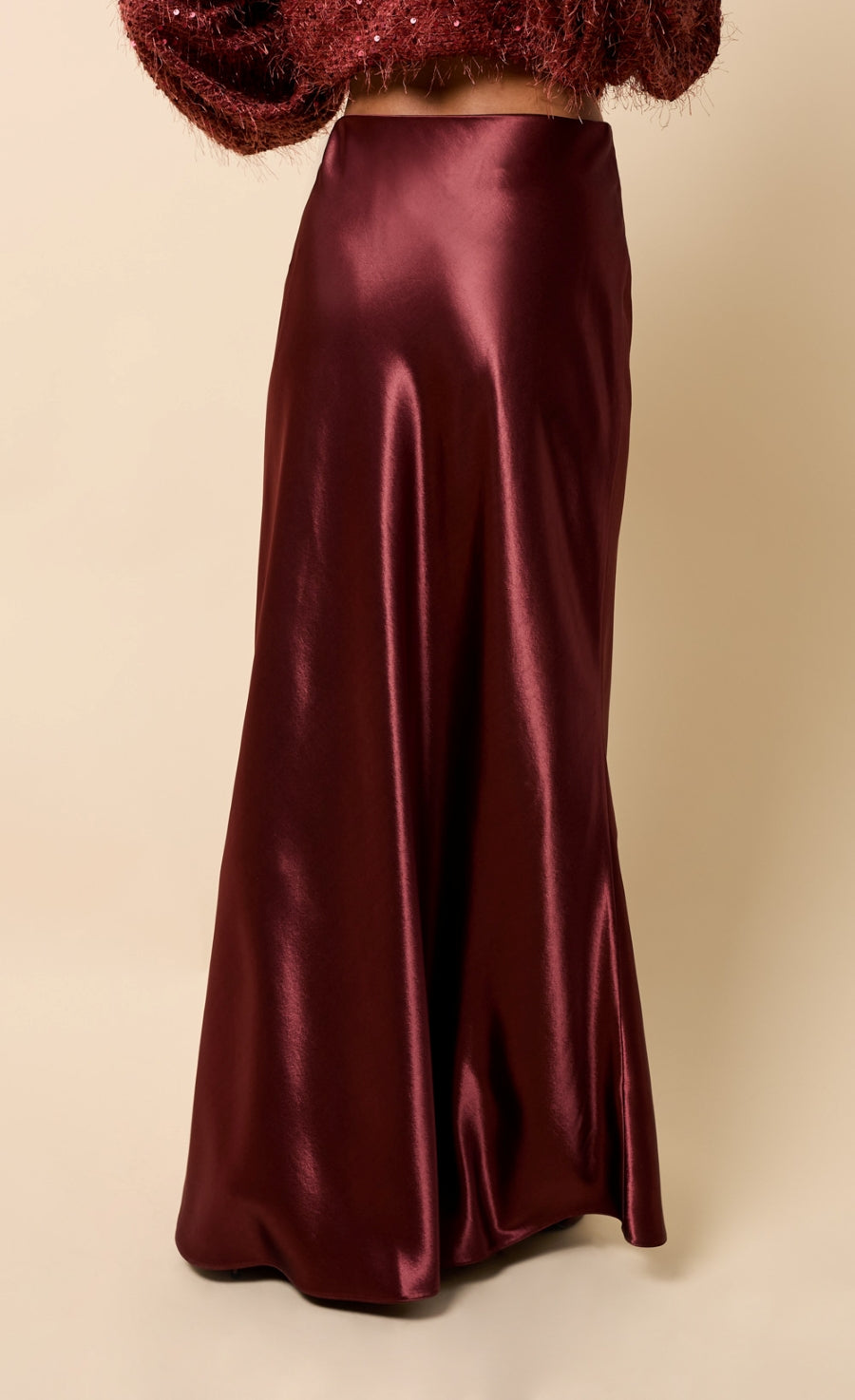 Marisol Cherry Satin Maxi Skirt