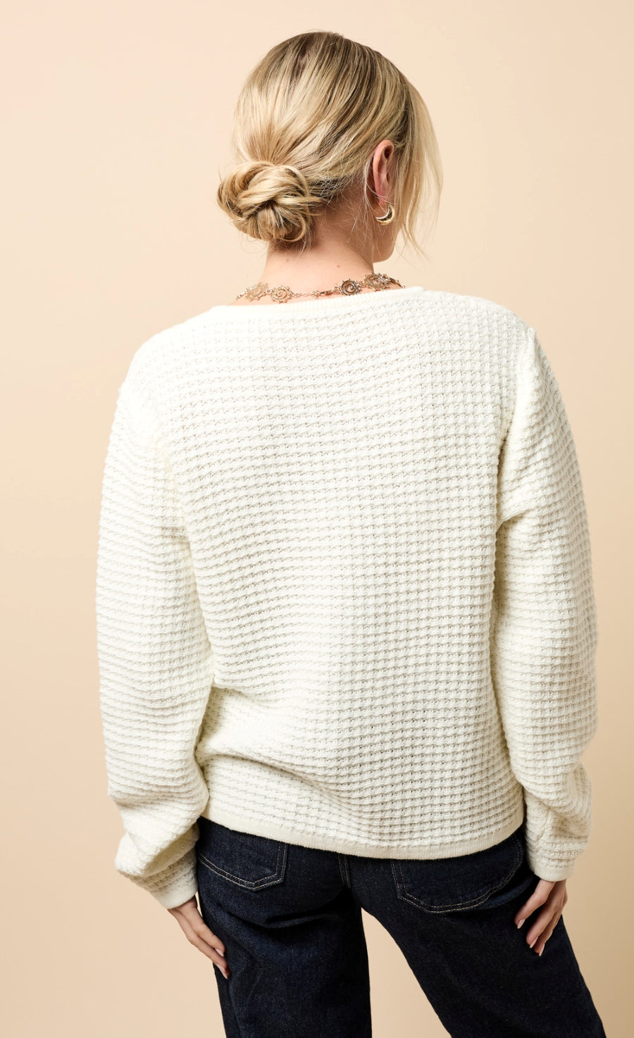Celeste Cream Knitted Bow Pocket Detail Cardigan