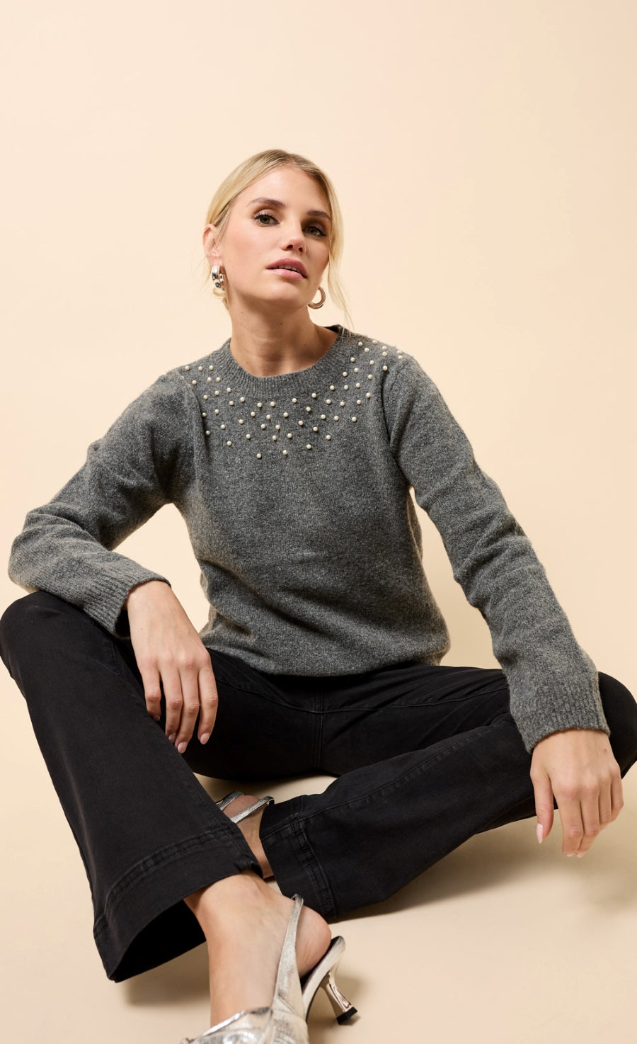 Dahlia Grey Embellished Knitted Jumper