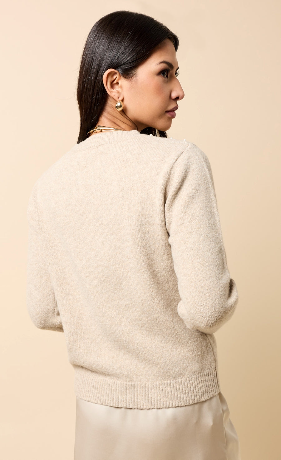 Dahlia Taupe Embellished Knitted Jumper
