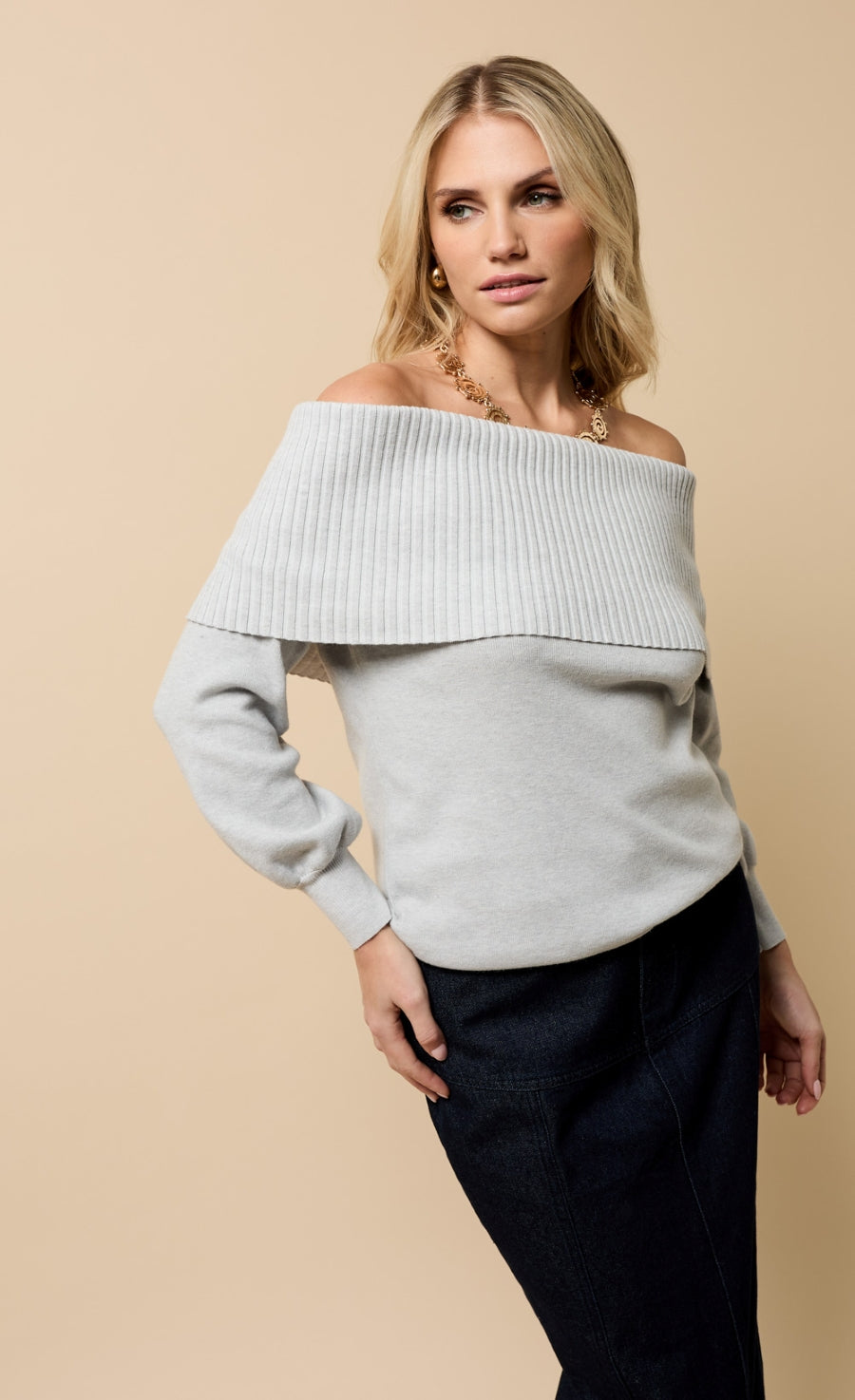 Colette Grey Knitted Bardot Jumper