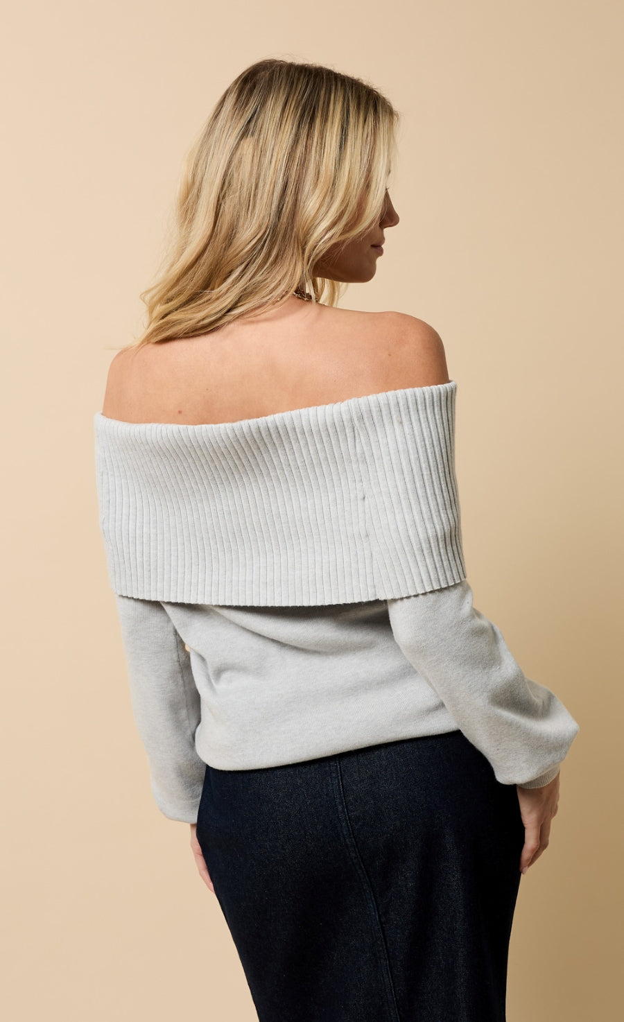 Colette Grey Knitted Bardot Jumper