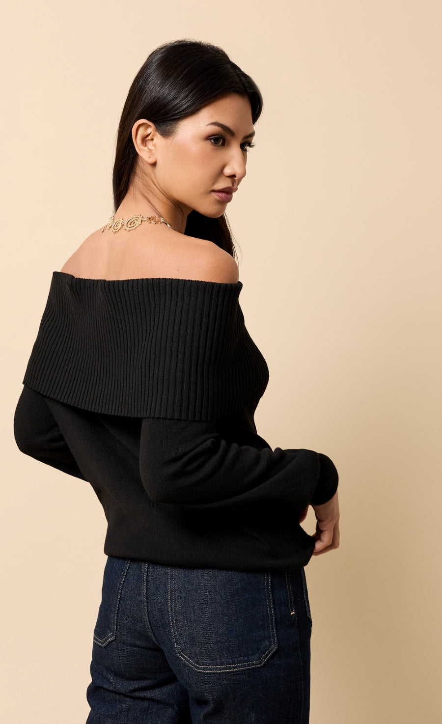 Colette Black Knitted Bardot Jumper