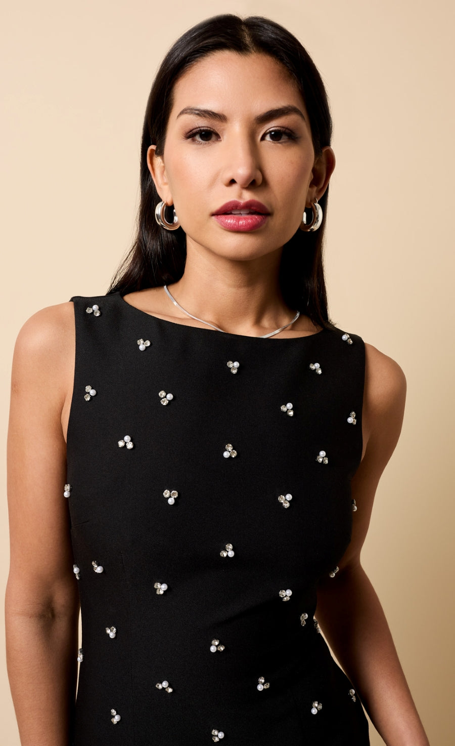 Carina Black Embellished Scallop Hem Mini Dress