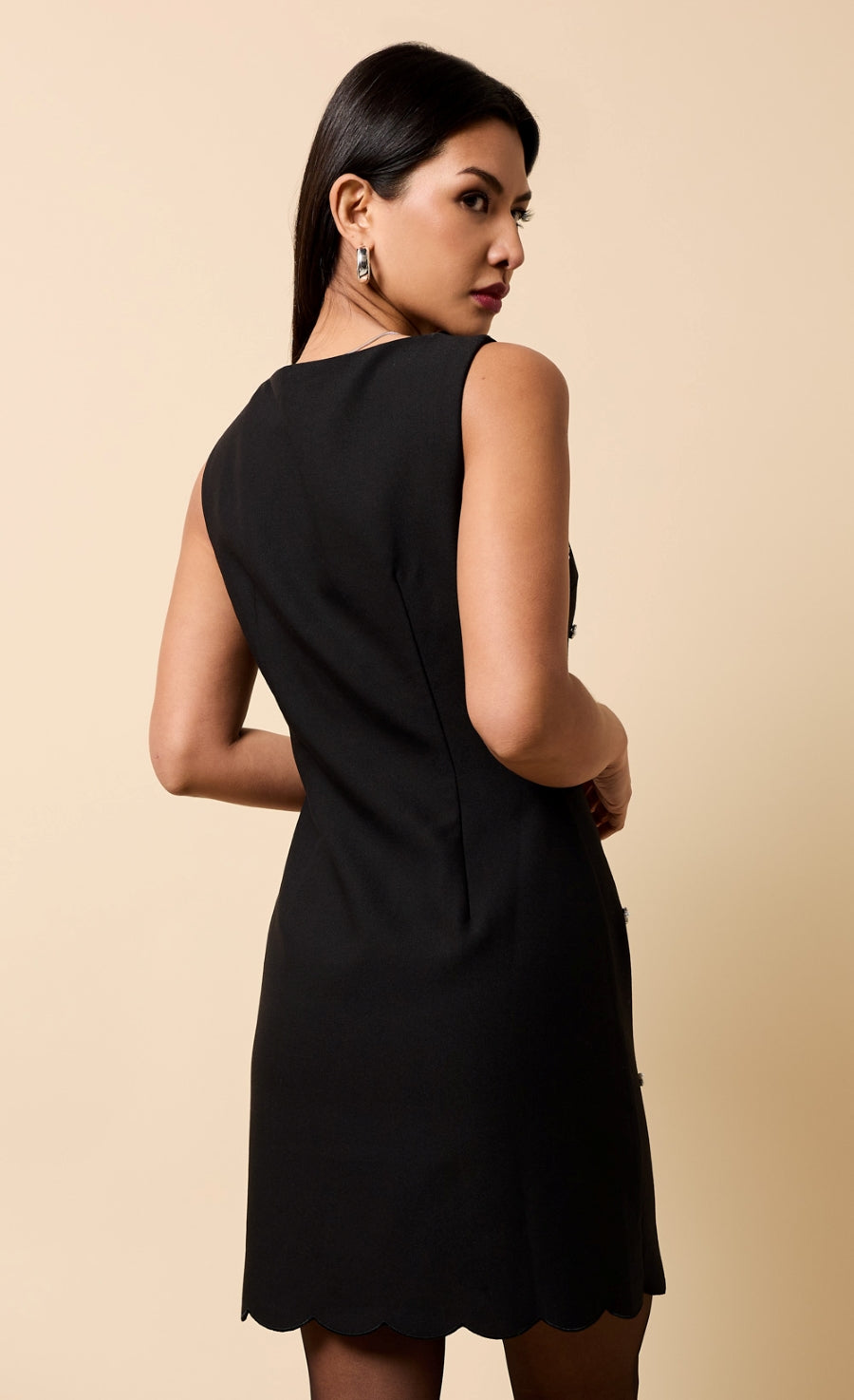 Carina Black Embellished Scallop Hem Mini Dress