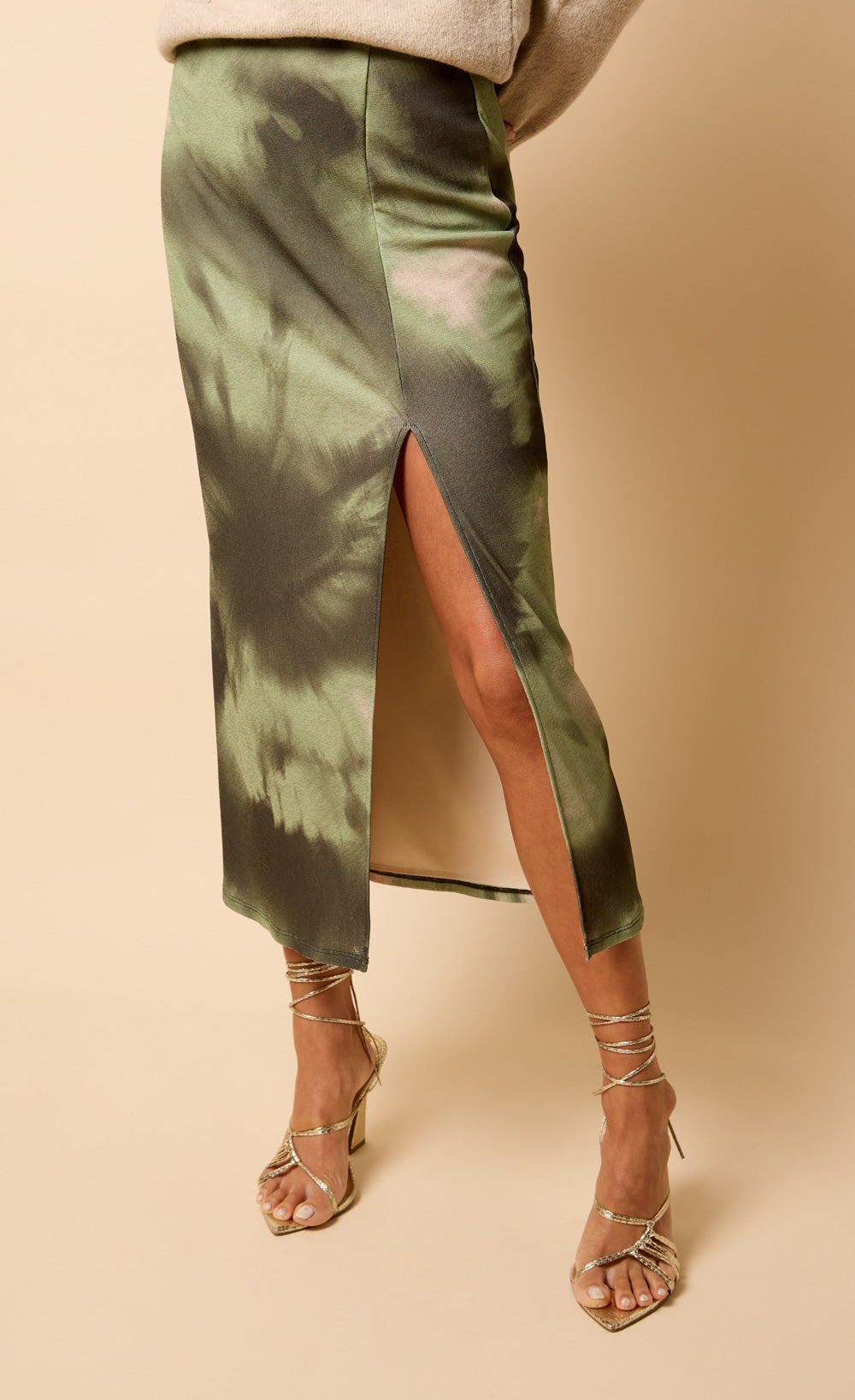 Inès Khaki Print Midaxi Skirt