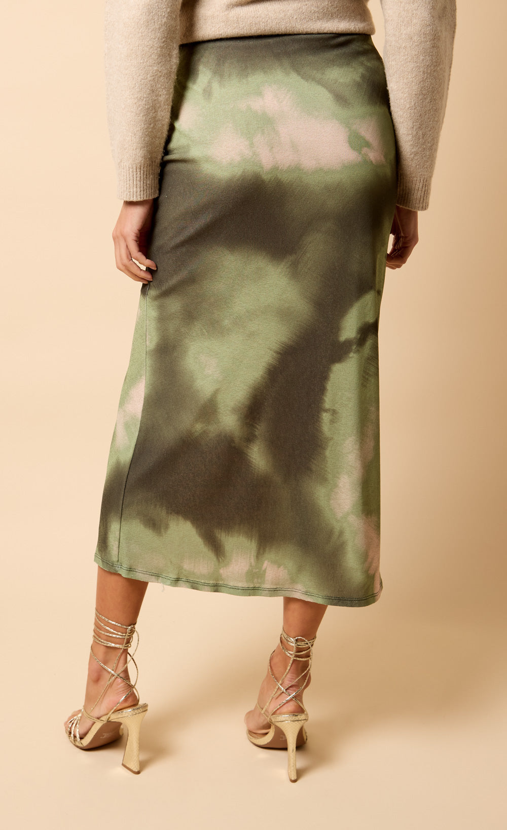 Inès Khaki Print Midaxi Skirt
