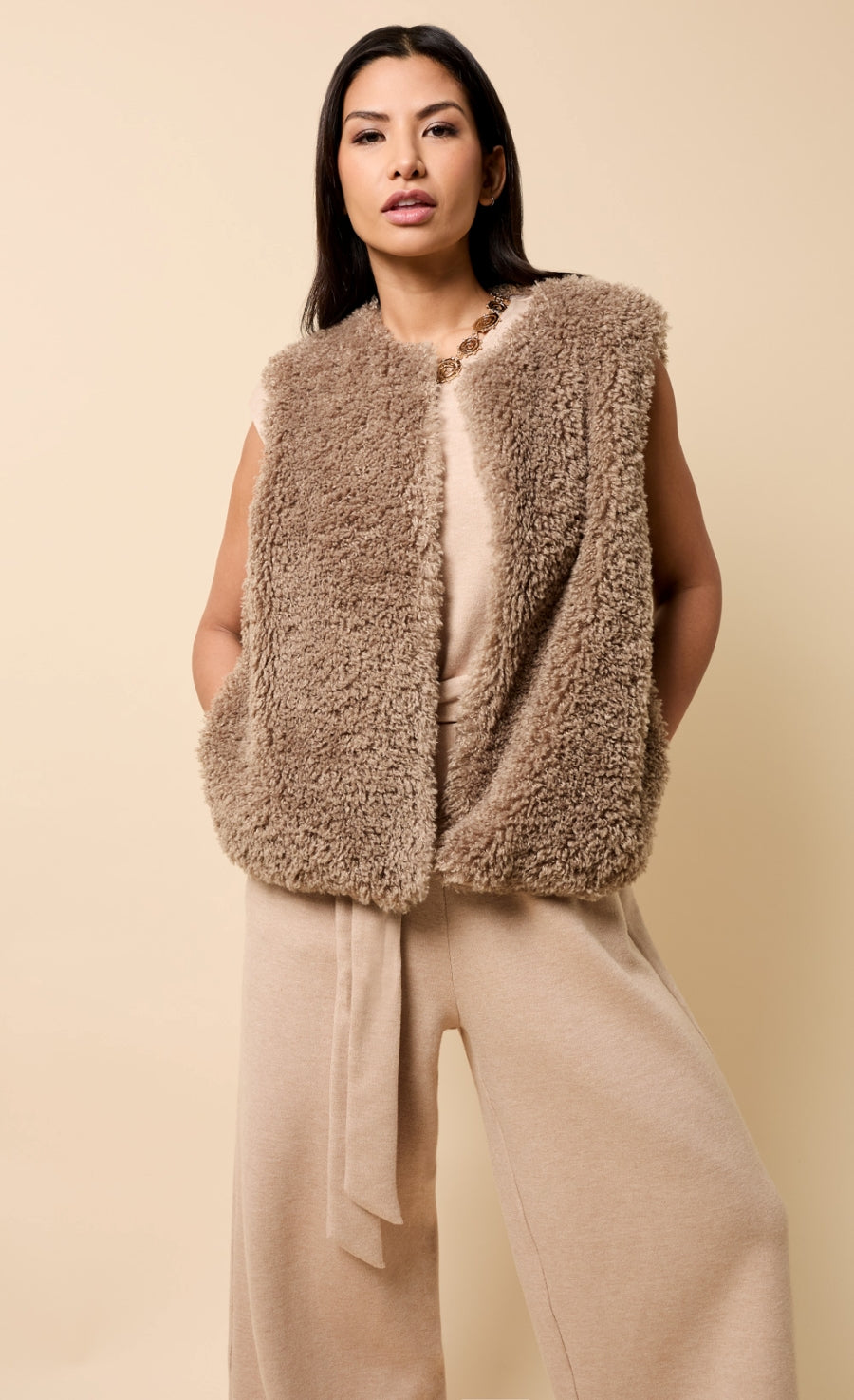 Malene Taupe Faux Fur Waistcoat