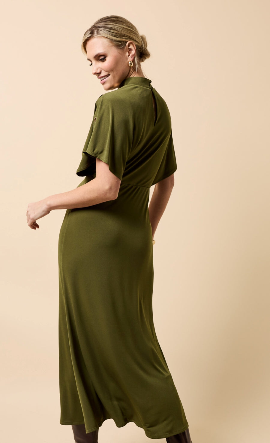 Maeva Khaki Button Detail Midaxi Dress