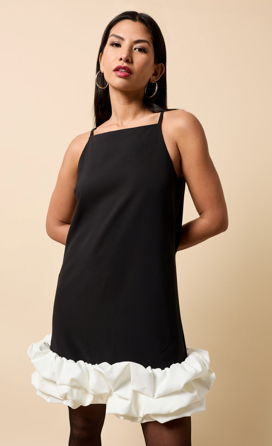 Rosalie Black and Cream Contrast Hem Mini Dress