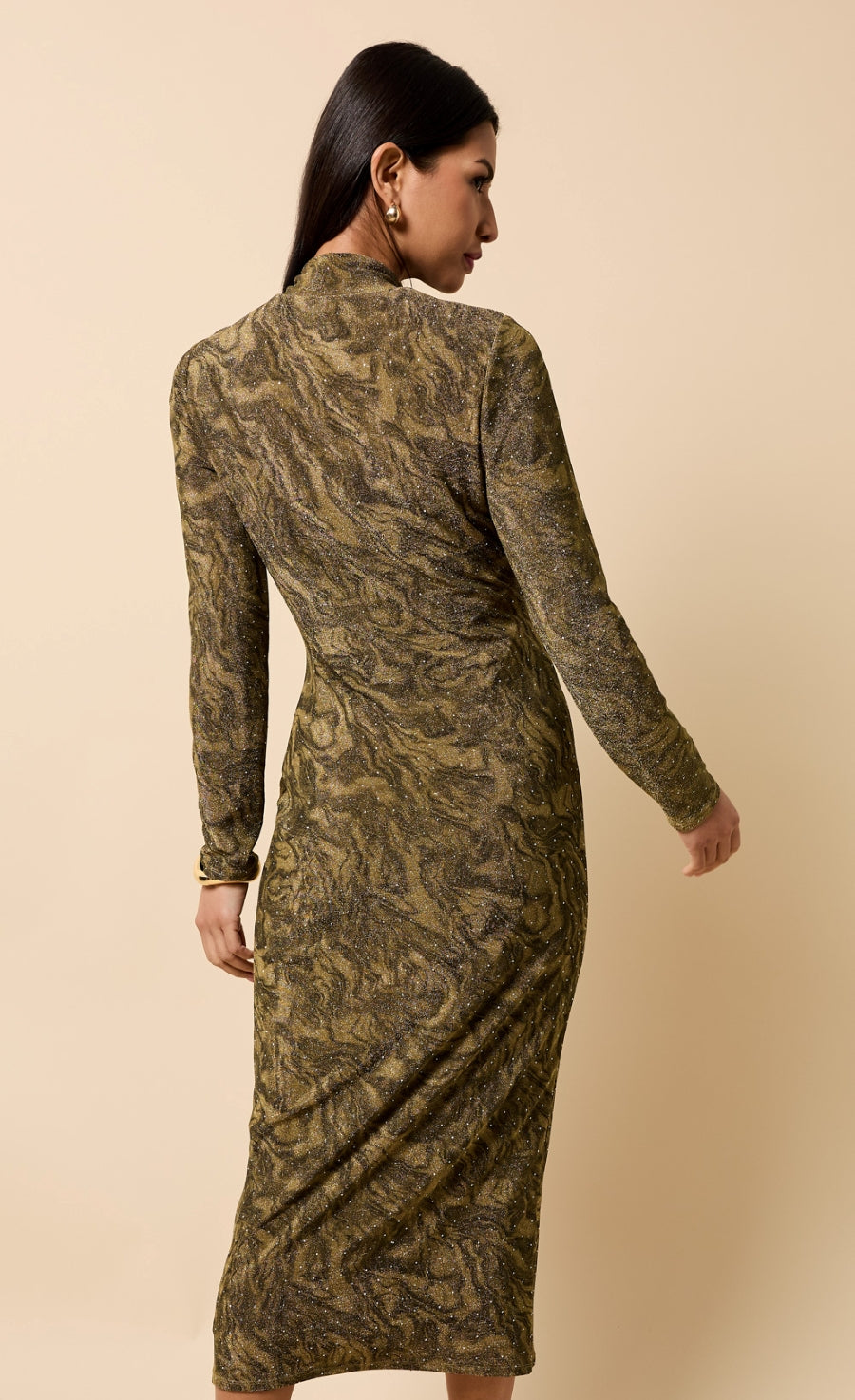 Seraphine Gold Print Lurex Midaxi Dress