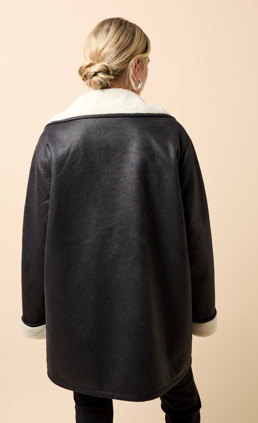 Amara Black Suede Contrast Lining Borg Jacket