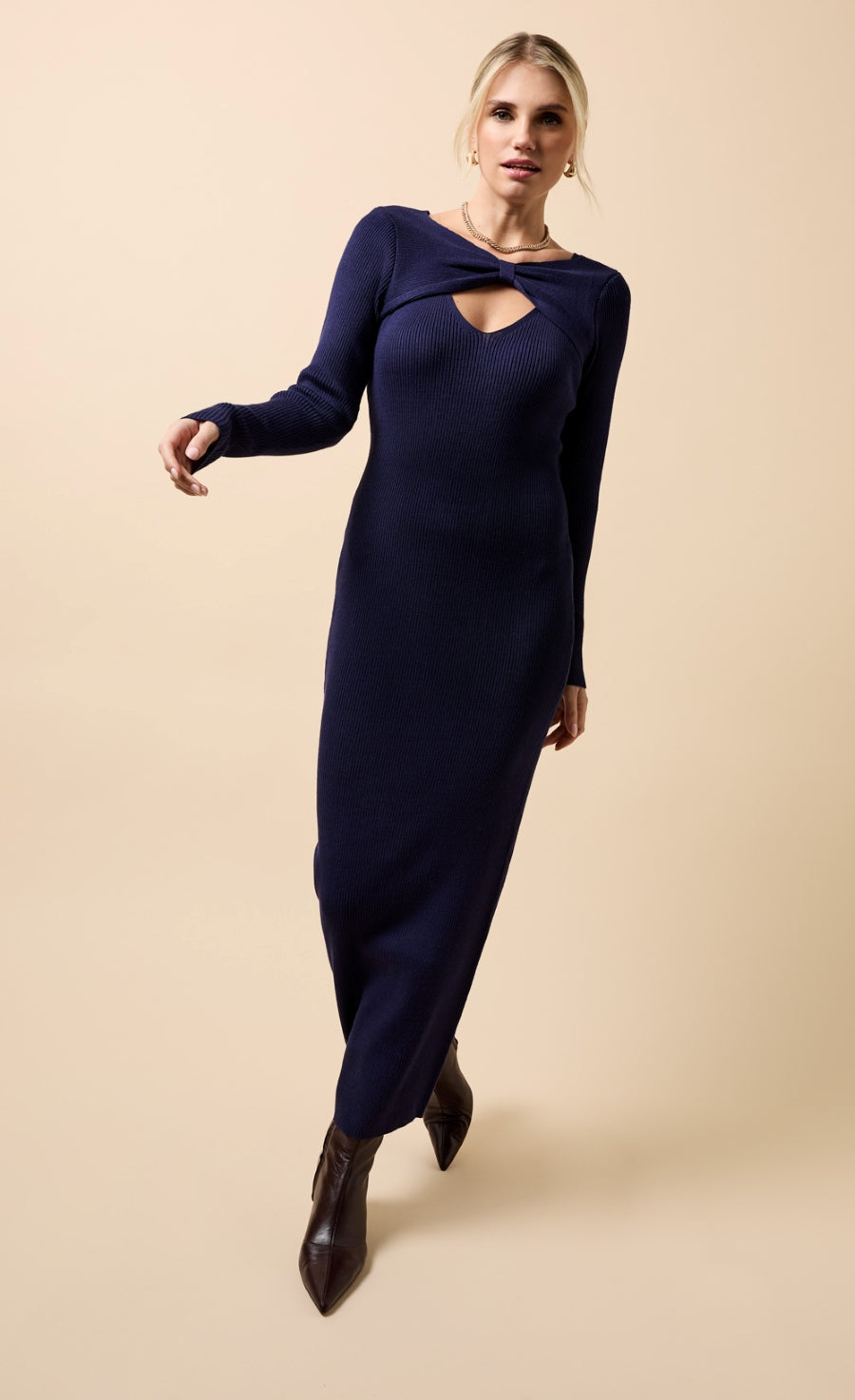 Fallon Navy Knitted Keyhole Midaxi Dress