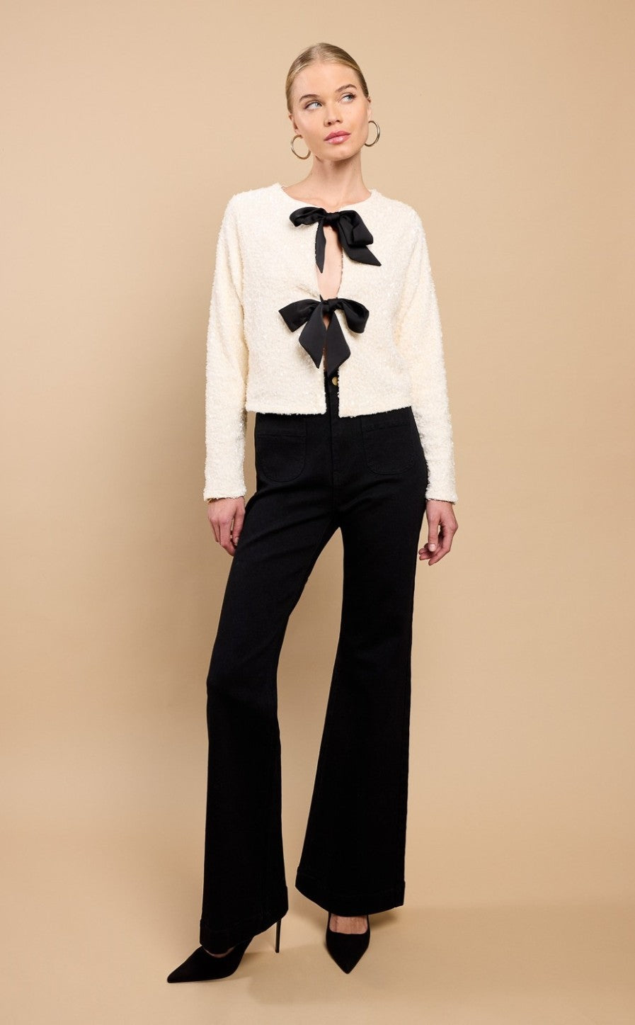 Cream Sequin Bolero Bow Top by Vicky Pattison