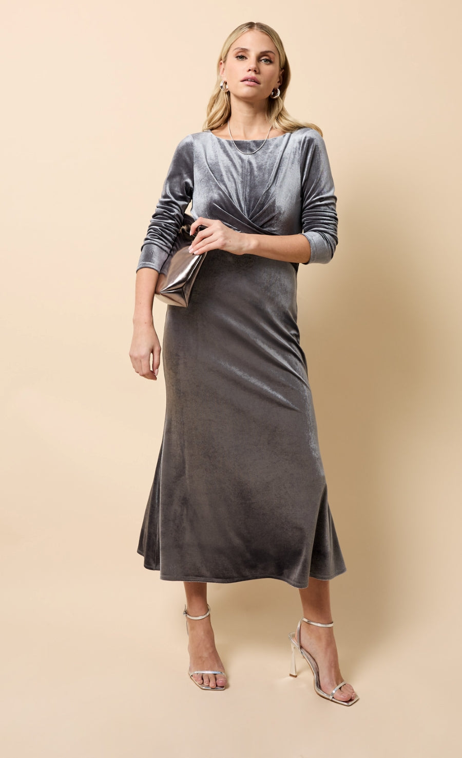 Francesca Pewter Velvet Midaxi Dress