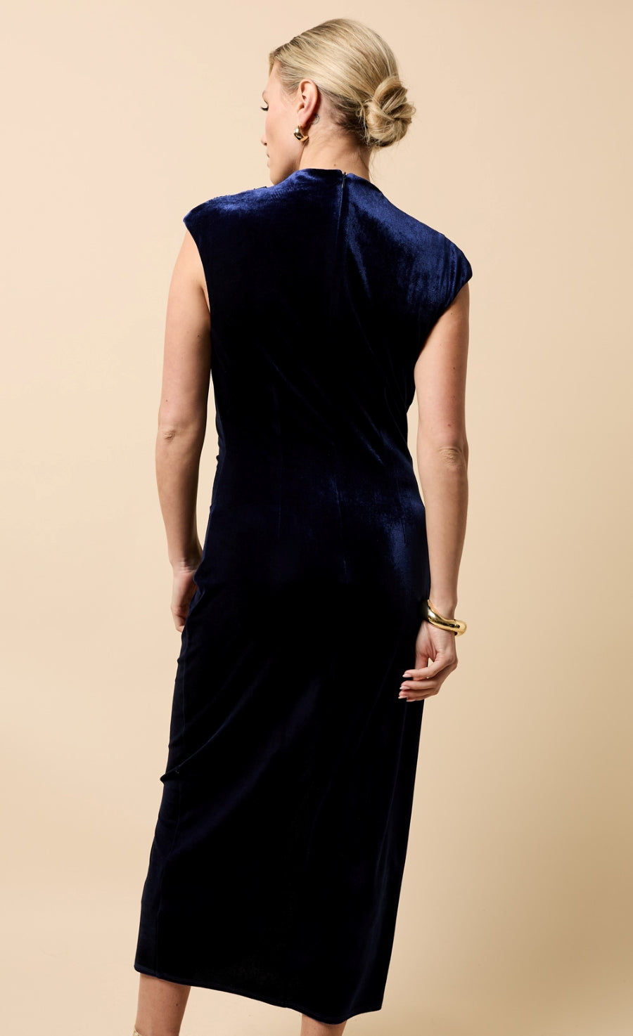 Freesia Navy Velvet High Neck Midaxi Dress