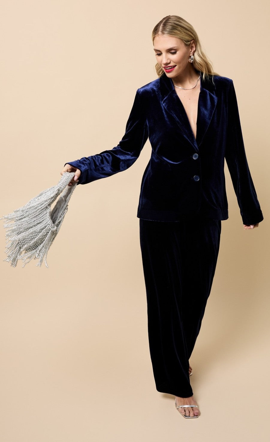 Gabrielle Navy Velvet Blazer