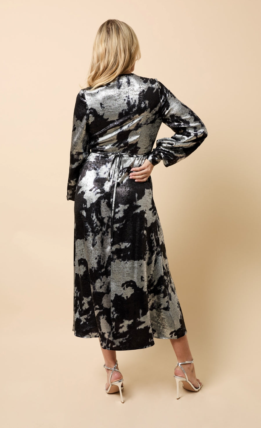 Elodie Black Silver Foil Midaxi Dress