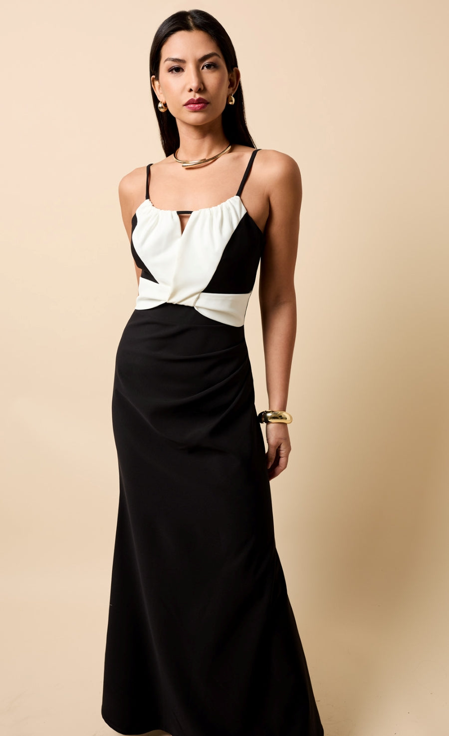Sariah Black and Cream Contrast Maxi Dress