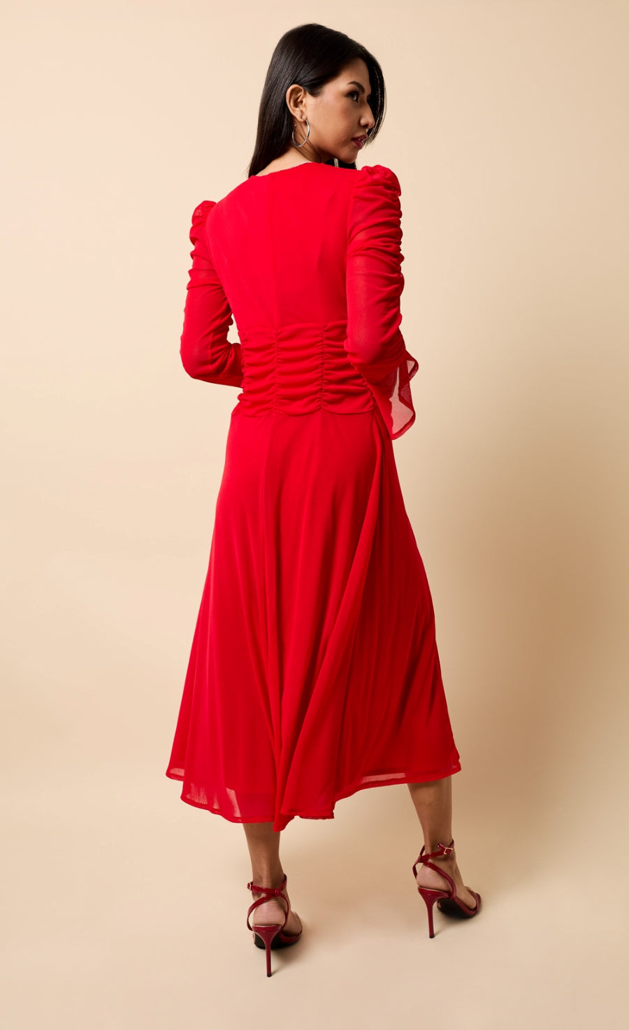 Saphira Red Mesh Shirt Midaxi Dress