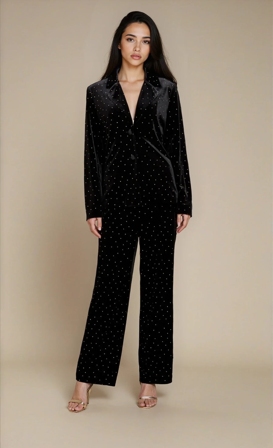 Black Velvet and Gold Diamanté Blazer by Vicky Pattison