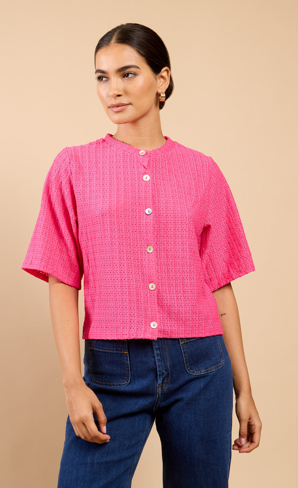 Pink Knitted Button Down Top
