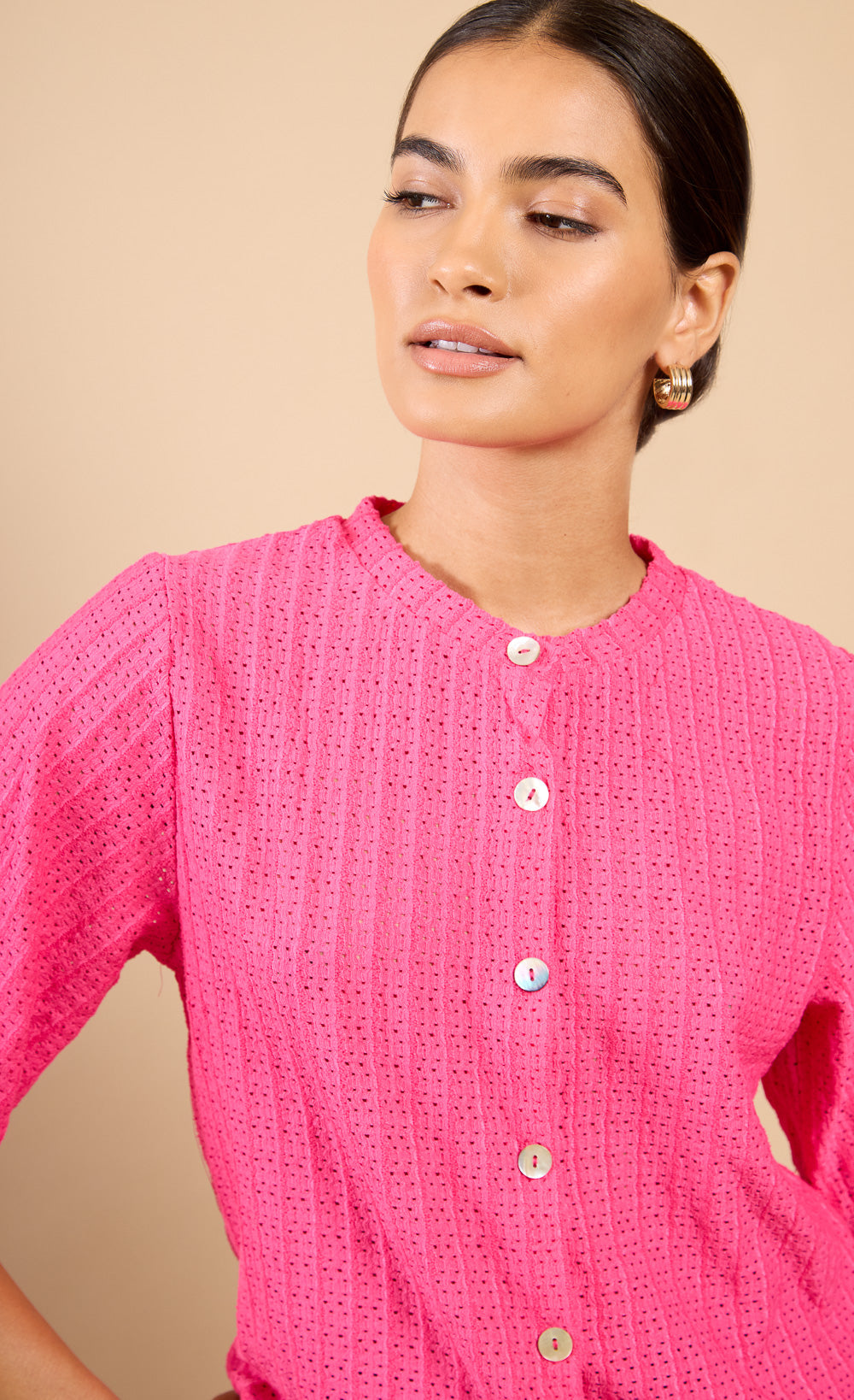 Pink Knitted Button Down Top