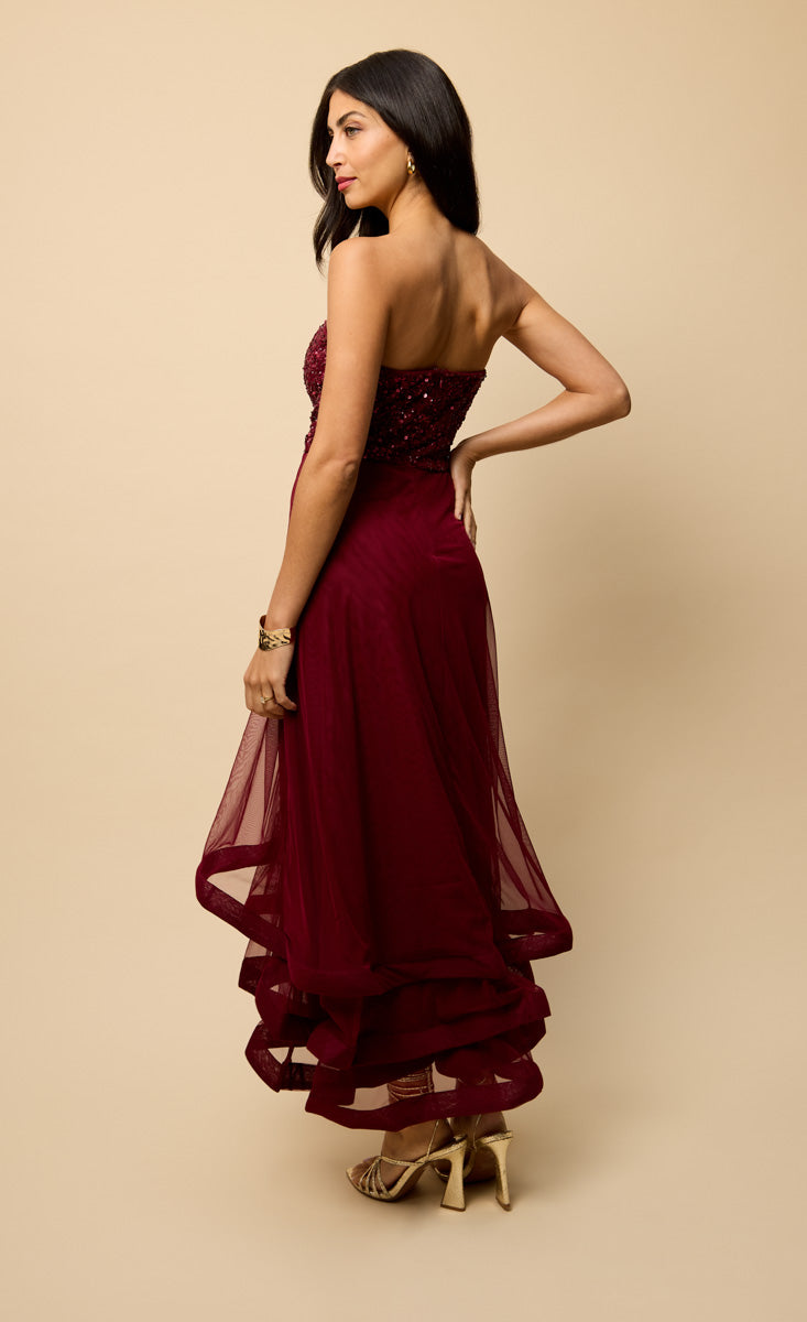 Celine Red Bandeau Embellished Maxi Dress