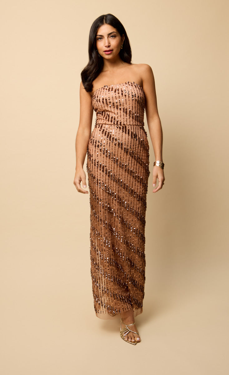 Margaux Gold Bandeau Embellished Maxi Dress