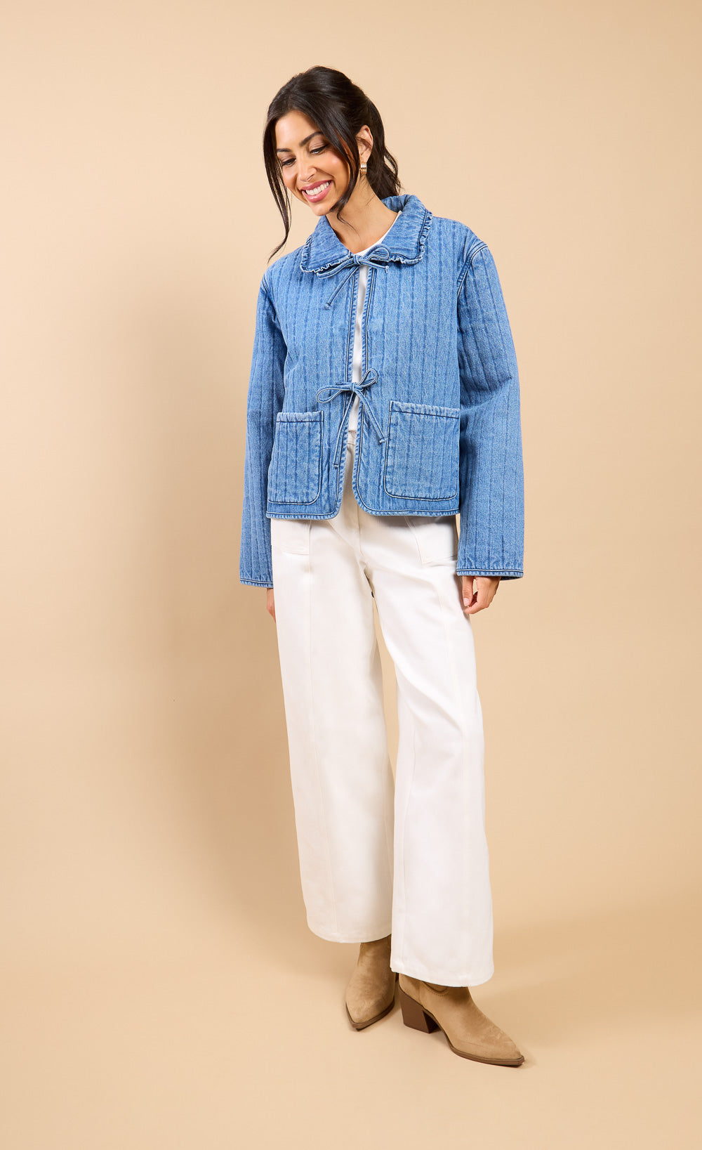 Rafaela Denim Quilted Tie Jacket Vicky Pattison EDITCoats & JacketsDenim JacketLittle Mistress