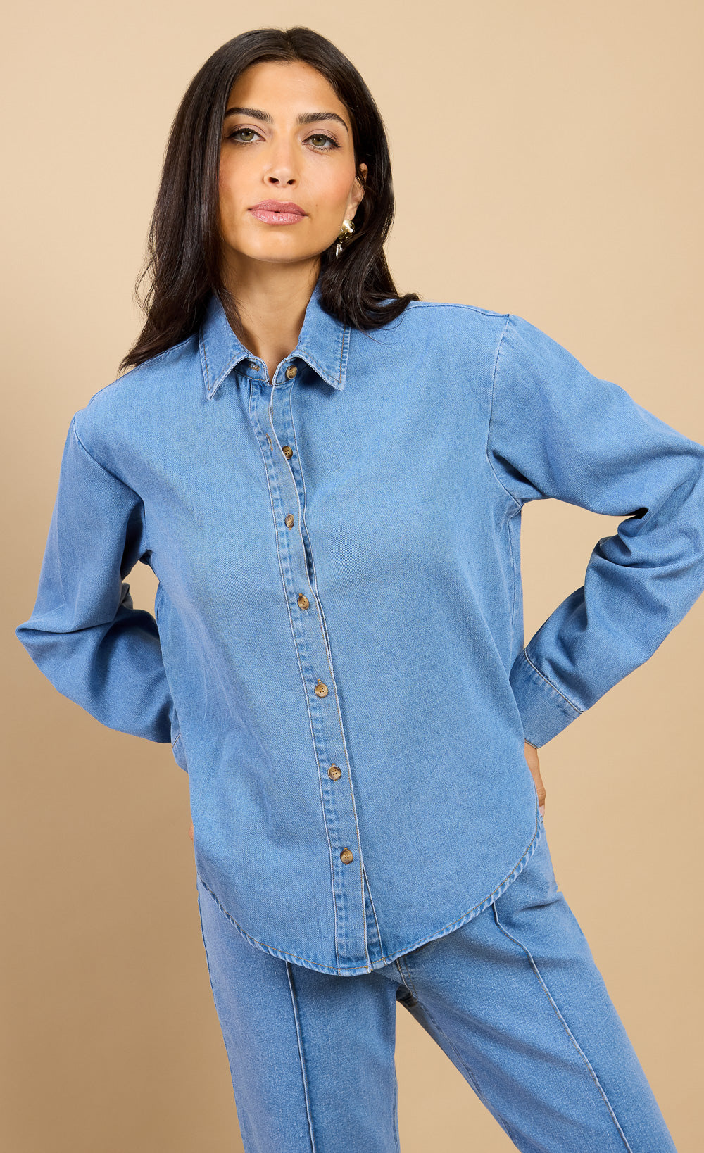 Xanthe Blue Denim Shirt Vicky Pattison EDITShirtsDenim ShirtLittle Mistress