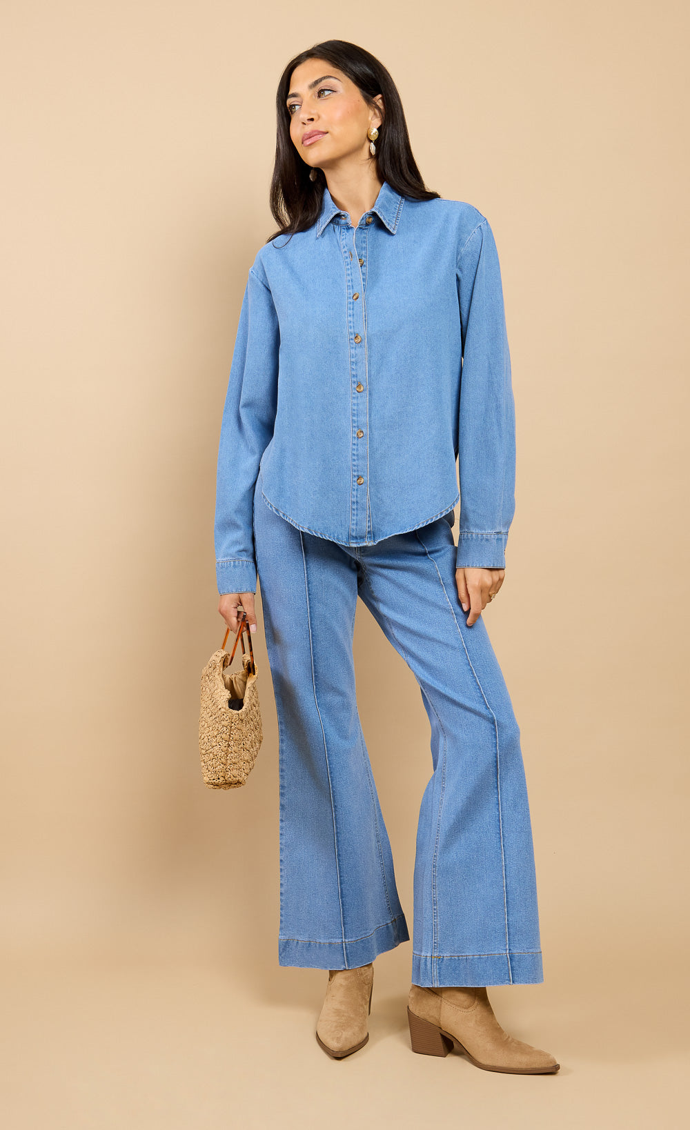 Xanthe Blue Denim Shirt Vicky Pattison EDITShirtsDenim ShirtLittle Mistress