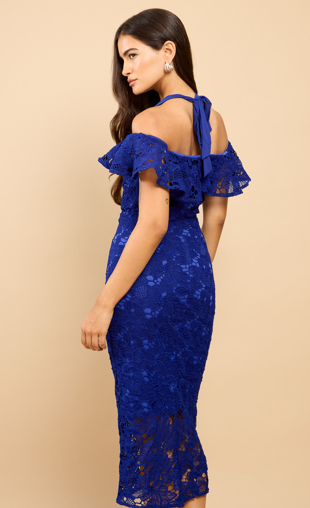 Cassia Blue Crochet Bardot Midaxi Dress