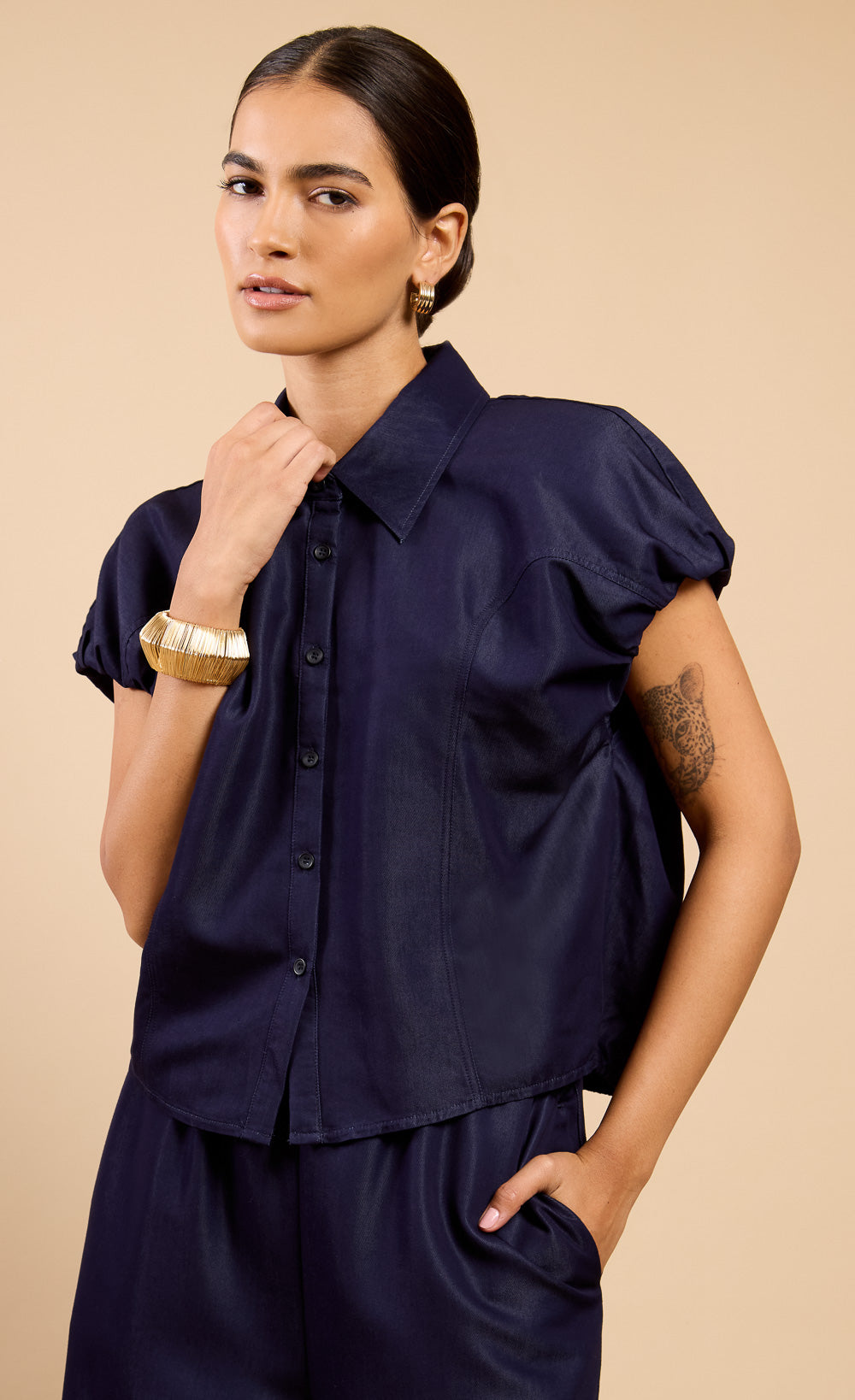 Cristalle Indigo Denim Top