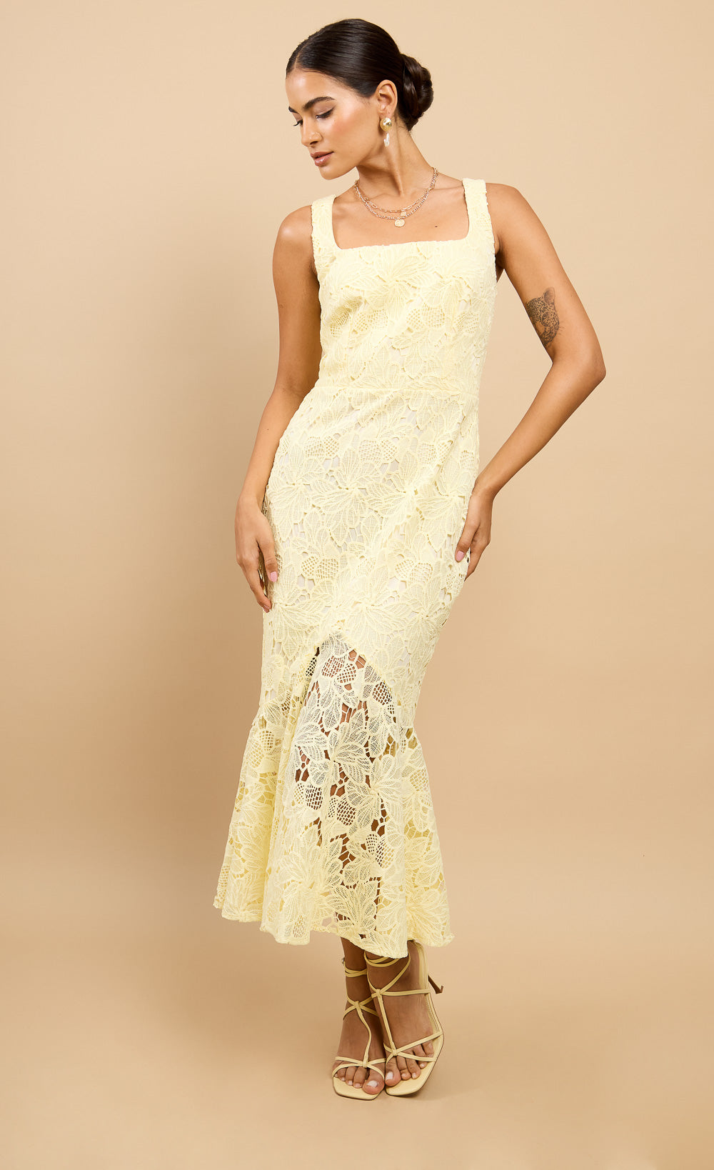 Gisella Lemon Crochet Midaxi Dress