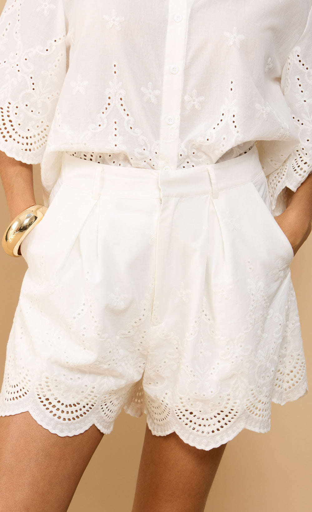 Avira White Embroidered Shorts