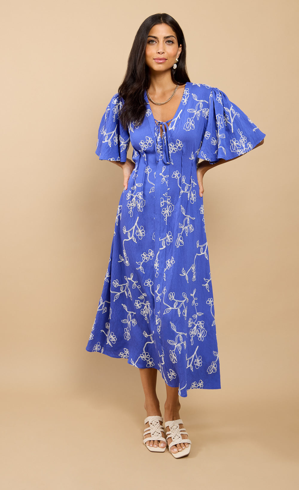 Lissandra Blue Embroidered Midaxi Dress