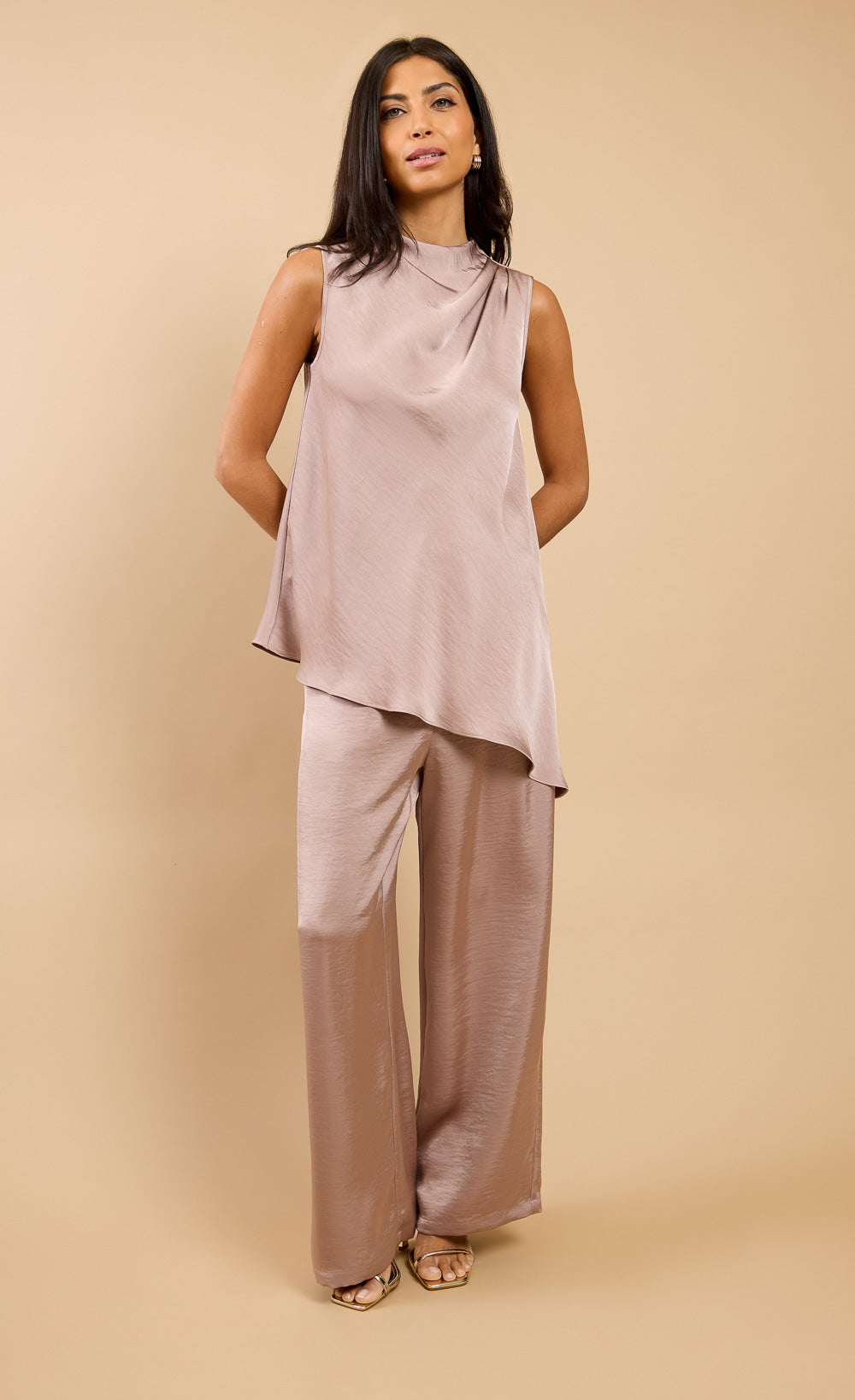 Saphine Mink Satin Wide Leg Trousers