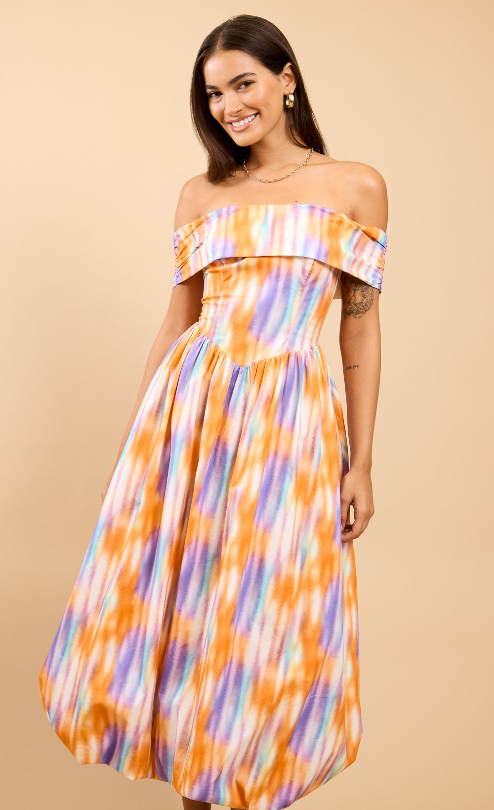 Tatiana Blur Print Bardot Midaxi DressDressesDressesLittle Mistress
