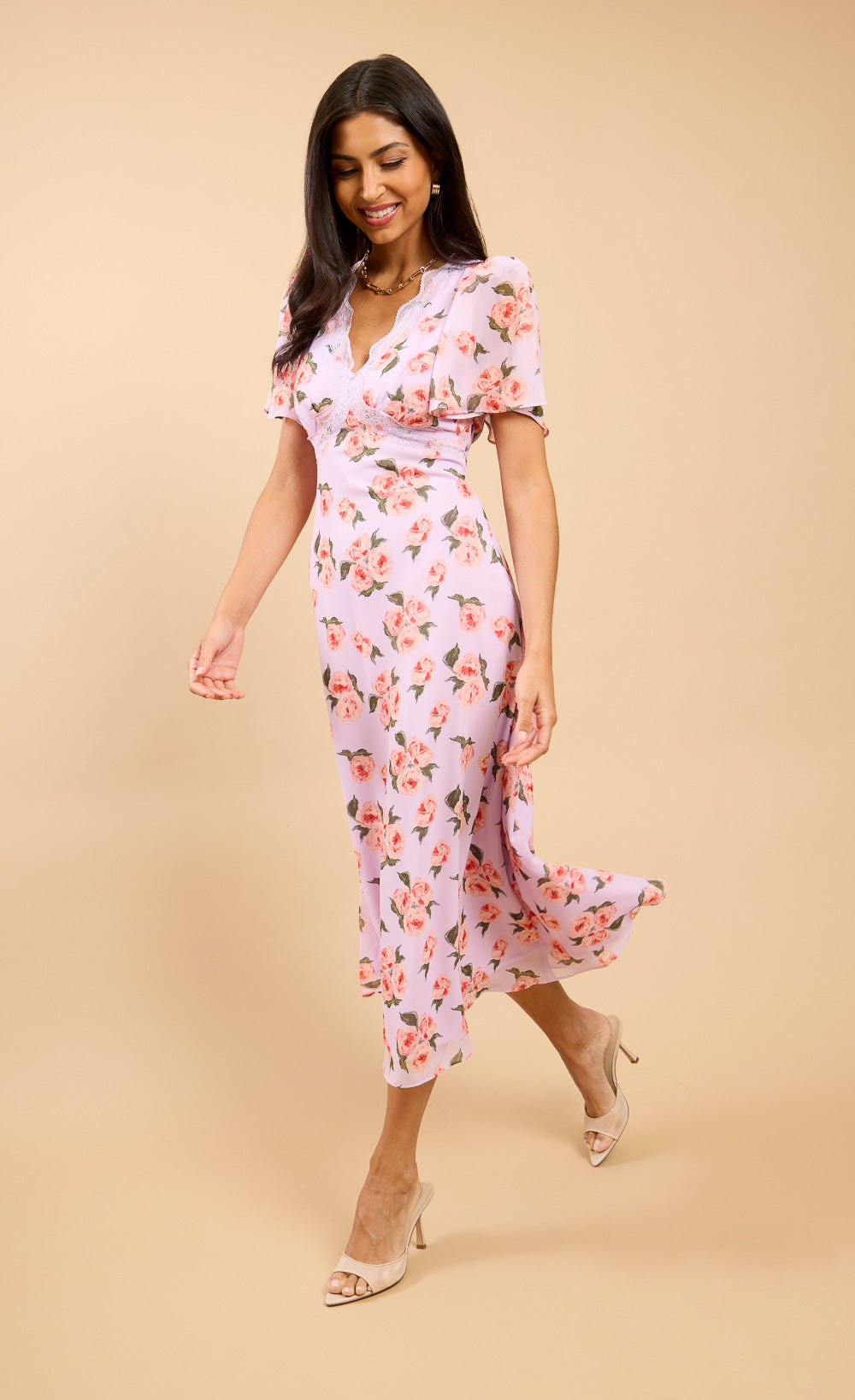 Naya Lilac Floral Print Midaxi Dress