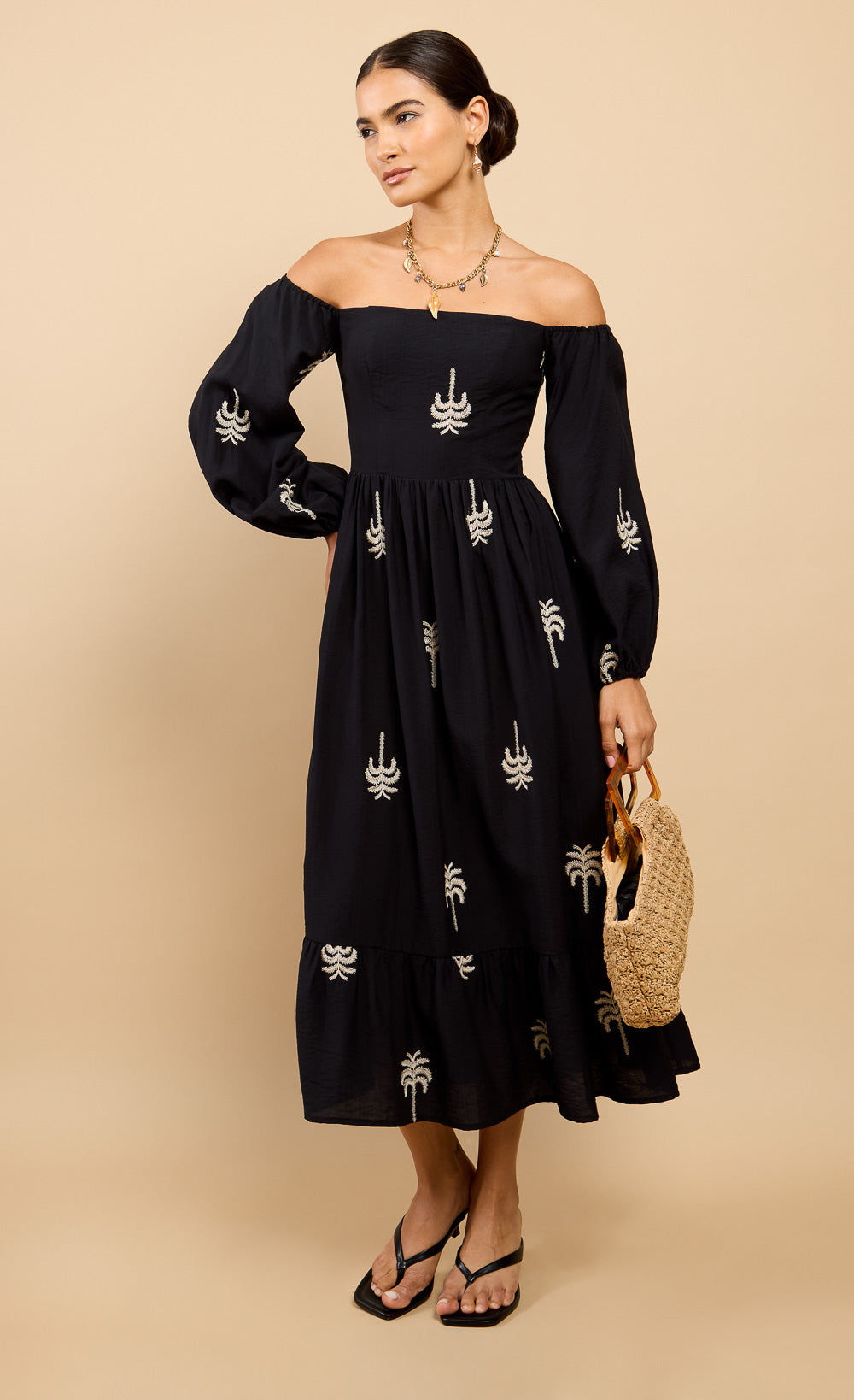 Lyra Black Embroidered Bardot Midaxi Dress Vicky Pattison EDIT